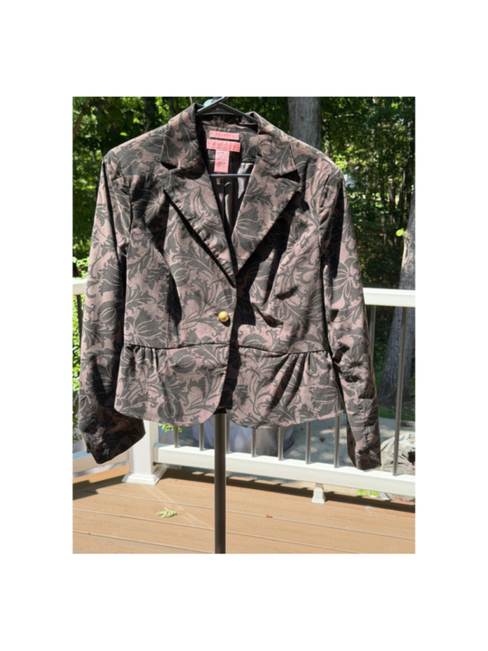 Bandolino Blazer Size 12 Brown Black Floral Print Jacket EUC